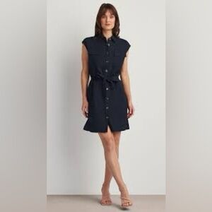 Ellen Tracy Denim Shirt Dress Navy Blue Size 16 | Button Front Belted Stretch